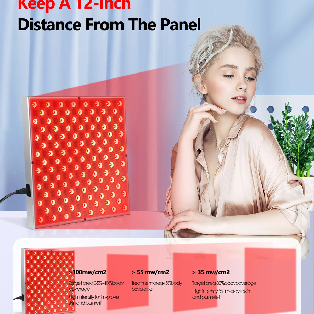 LED Red Light Therapy Panel Lamp for Facial Anti Aging